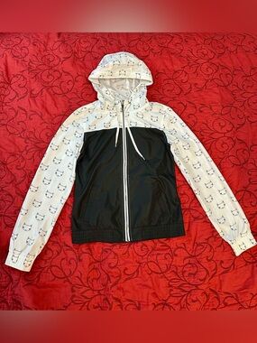 Lightweight Black and White Hooded Windbreaker Jacket